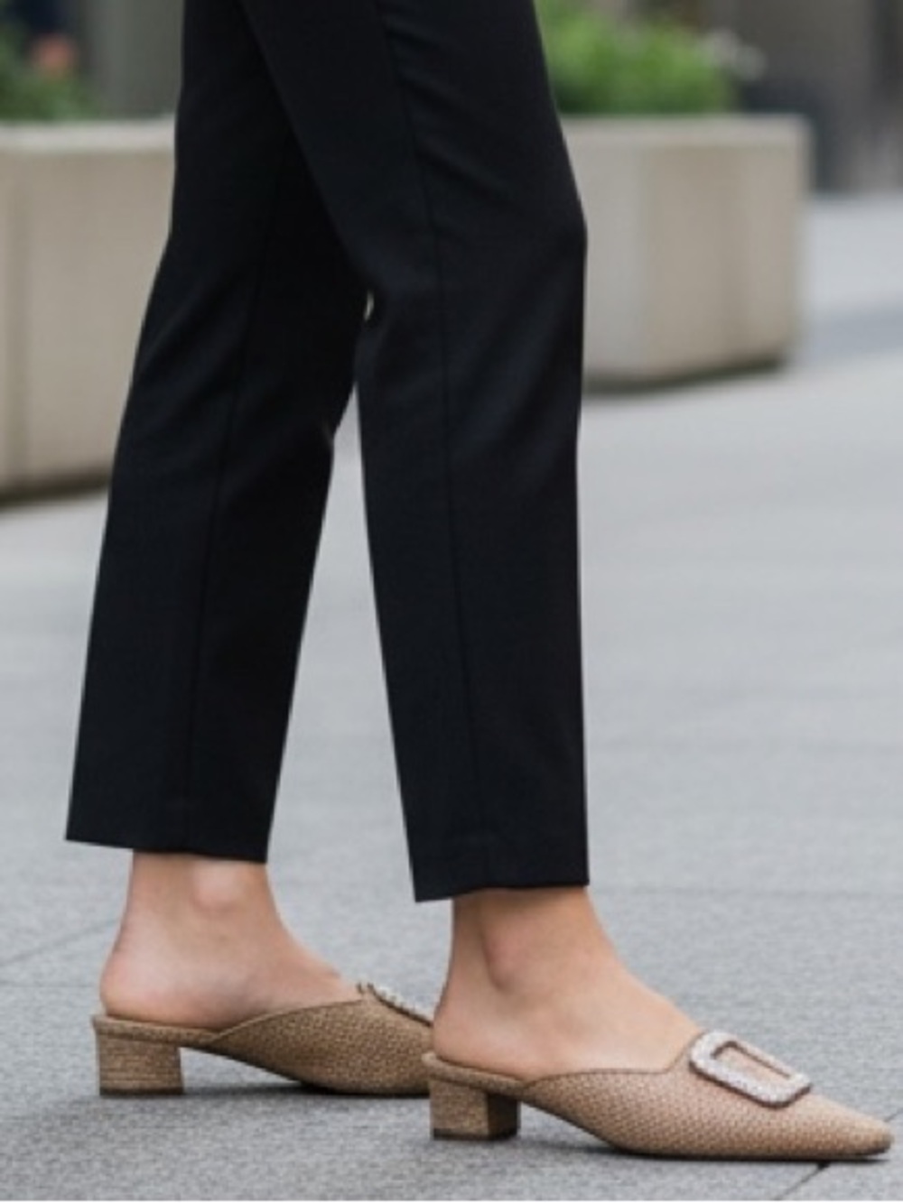 Anne Klein Beige Woven Buckle flex Mules